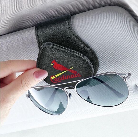 MLB St Louis Cardinals Sunglass Holder for Car Black Leather NWT - Picture 2 of 9